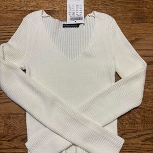 Brandy Melville Cream V-Neck Sweater